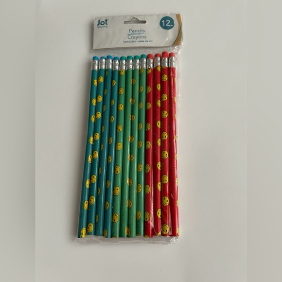 New 12 Smiley Face Pencils Pencil Blue Green Red Jot Writing Company made India - Picture 8 of 8